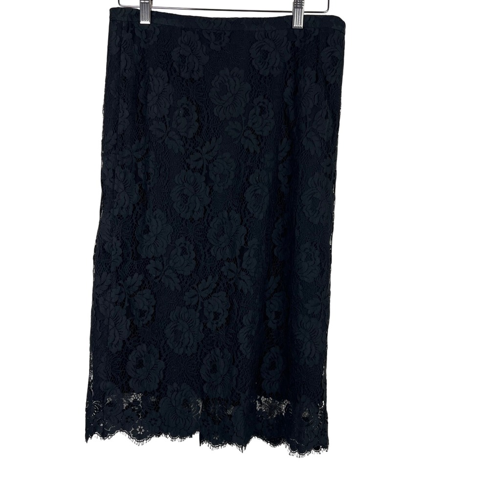J. Crew Black Lace Floral Midi Skirt Size 12 Side Slit Sheath